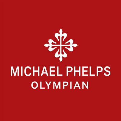 Michael Phelps Logo Men's T-Shirt – red close-up detail shot of the Michael Phelps Players Couture logo design