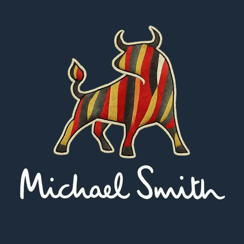 Michael Smith Logo Men's Hoodie – navy close-up detail shot of the Michael Smith Players Couture logo design