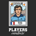 Michel Platini 1982 World Cup Sticker Men's T-Shirt – black close-up detail shot of the Michel Platini 1982 World Cup