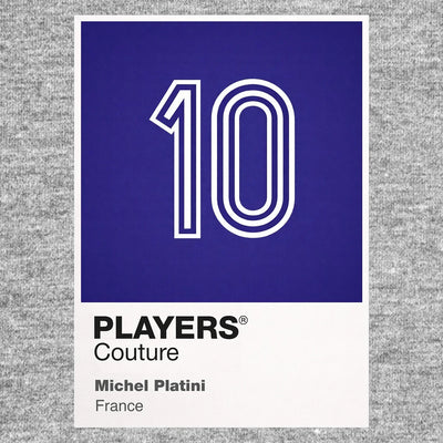 Michel Platini 10 Football Shirt Frame Men's Hoodie – grey close-up detail shot of the Michel Platini Players Couture logo