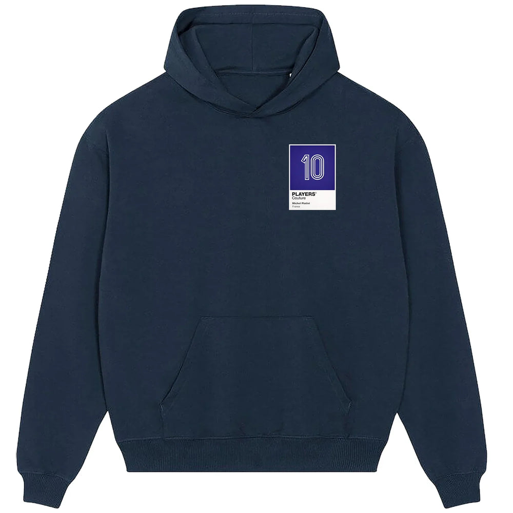 Michel Platini 10 Football hoodie – navy men's hoodie featuring the Michel Platini 10 Football Players Couture logo