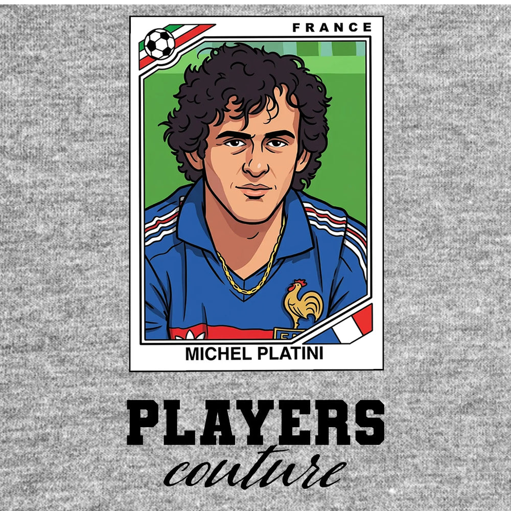 Michel Platini 1986 World Cup Sticker Men's T-Shirt – grey close-up detail shot of the Michel Platini 1986 World Cup Players