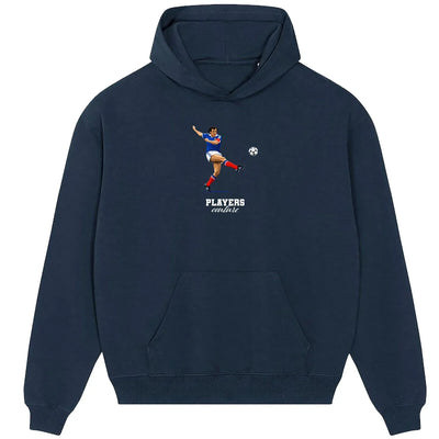 Michel Platini hoodie – navy men's hoodie with white Michel Platini letters and Players Couture logo on the chest