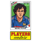 Michel Platini 1986 World Cup Sticker Men's T-Shirt – close-up detail shot of the Michel Platini 1986 World Cup Players