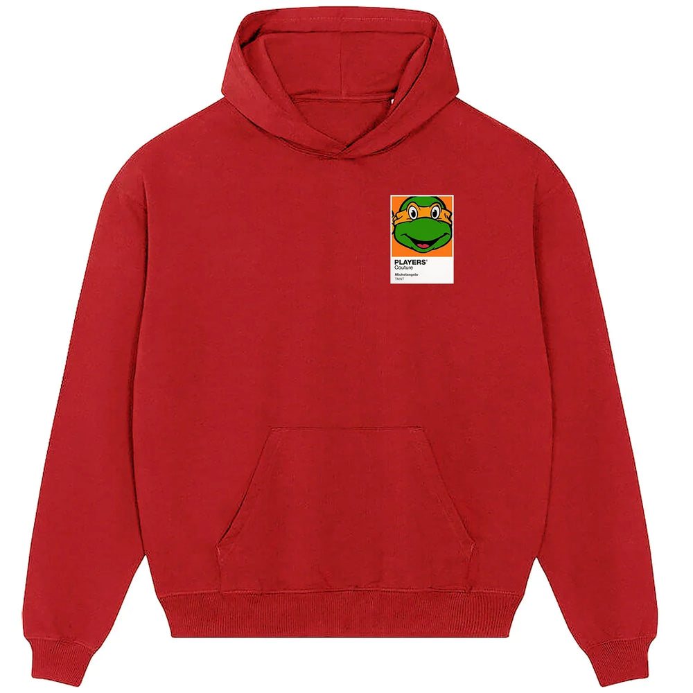 Michelangelo Colour hoodie – red men's hoodie featuring the Michelangelo Colour Players Couture logo