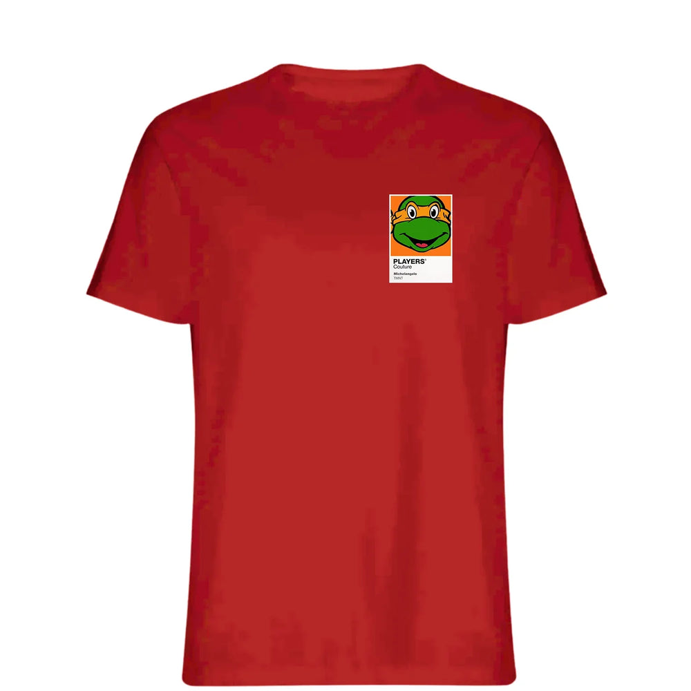 Michelangelo Colour t-shirt – red men's t-shirt featuring the Michelangelo Colour Players Couture logo