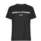 Michelle Agyemang t-shirt – black men's t-shirt with white Michelle Agyemang letters and Players Couture logo on the chest