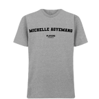 Michelle Agyemang t-shirt – grey men's t-shirt with black Michelle Agyemang letters and Players Couture logo on the chest