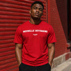 Michelle Agyemang Men's T-Shirt — lifestyle photo, Red t-shirt