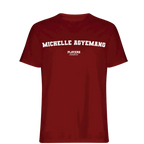 Michelle Agyemang t-shirt – red men's t-shirt with white Michelle Agyemang letters and Players Couture logo on the chest