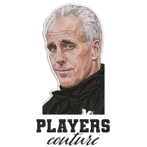 Mick McCarthy Badge Men's Hoodie – white close-up detail shot of the Mick McCarthy Players Couture logo design