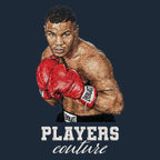 Mike Tyson Badge Men's Hoodie – white close-up detail shot of the Mike Tyson Players Couture logo design