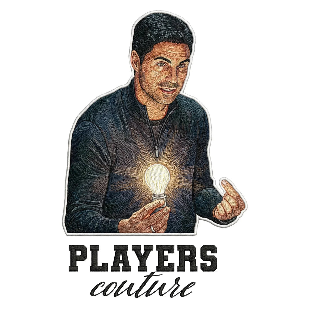 Mikel Arteta Badge Men's Hoodie – black close-up detail shot of the Mikel Arteta Players Couture logo design