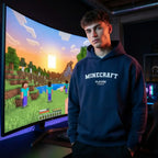 Minecraft hoodie – navy men's hoodie with white Minecraft letters and Players Couture logo on the chest