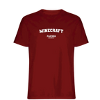 Minecraft t-shirt – red men's t-shirt with white Minecraft letters and Players Couture logo on the chest