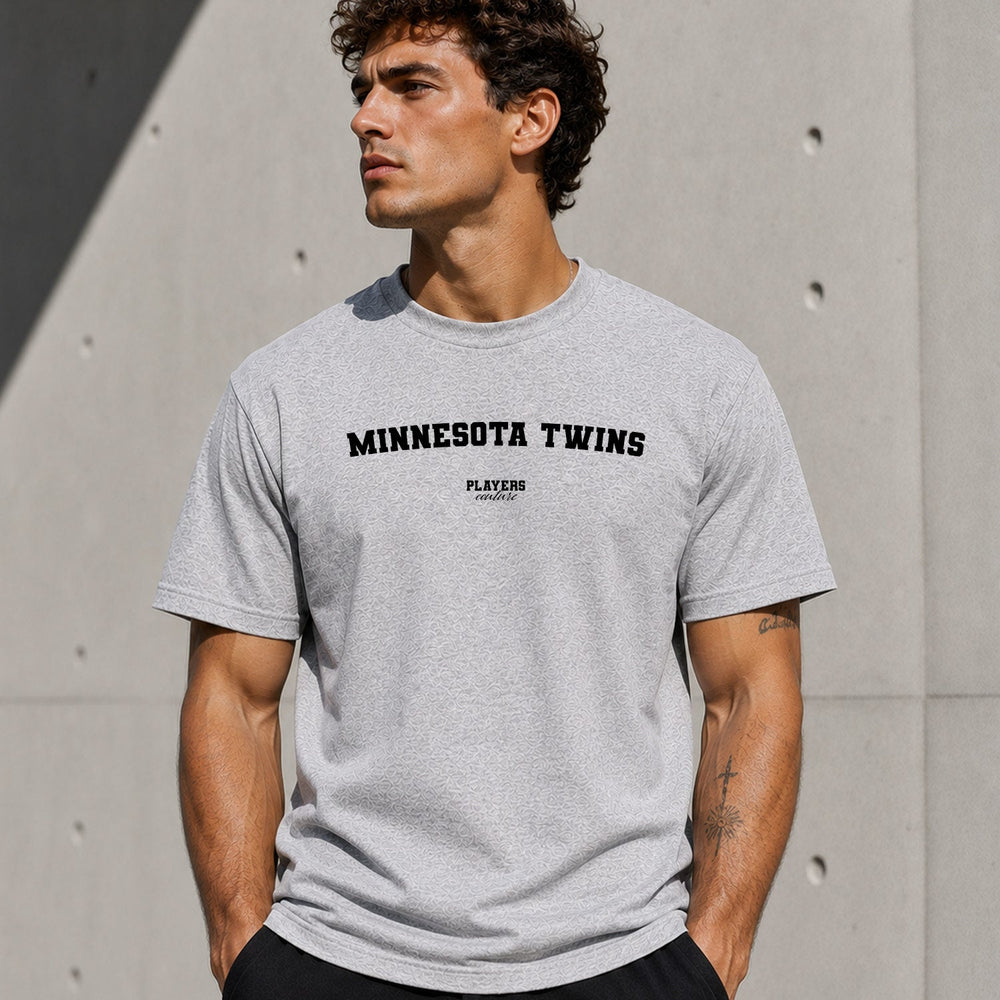 Minnesota Twins Men's T-Shirt — lifestyle photo, Grey t-shirt