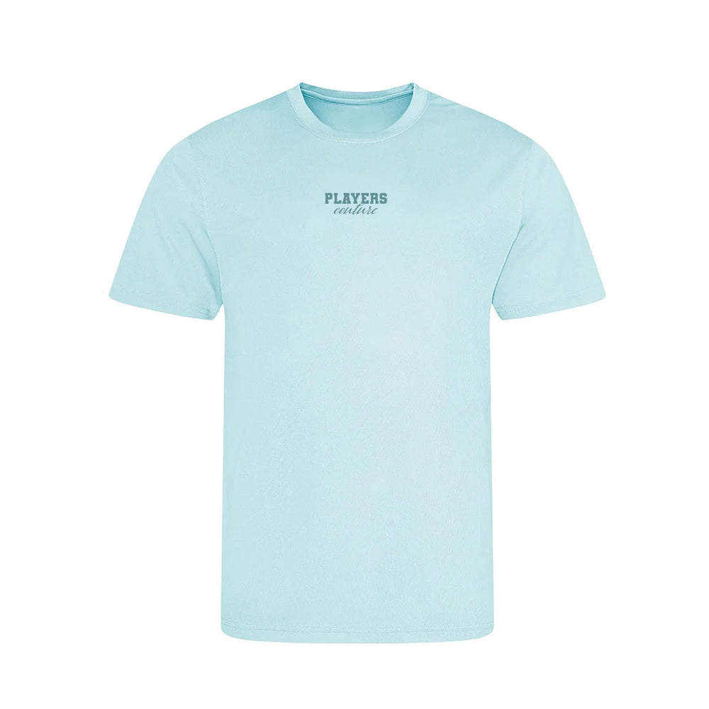 Essentials Collection t-shirt – blue kids' t-shirt with white Essentials Collection letters and Players Couture logo on the