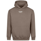 Essentials Collection hoodie – white men's hoodie with black Essentials Collection letters and Players Couture logo on the