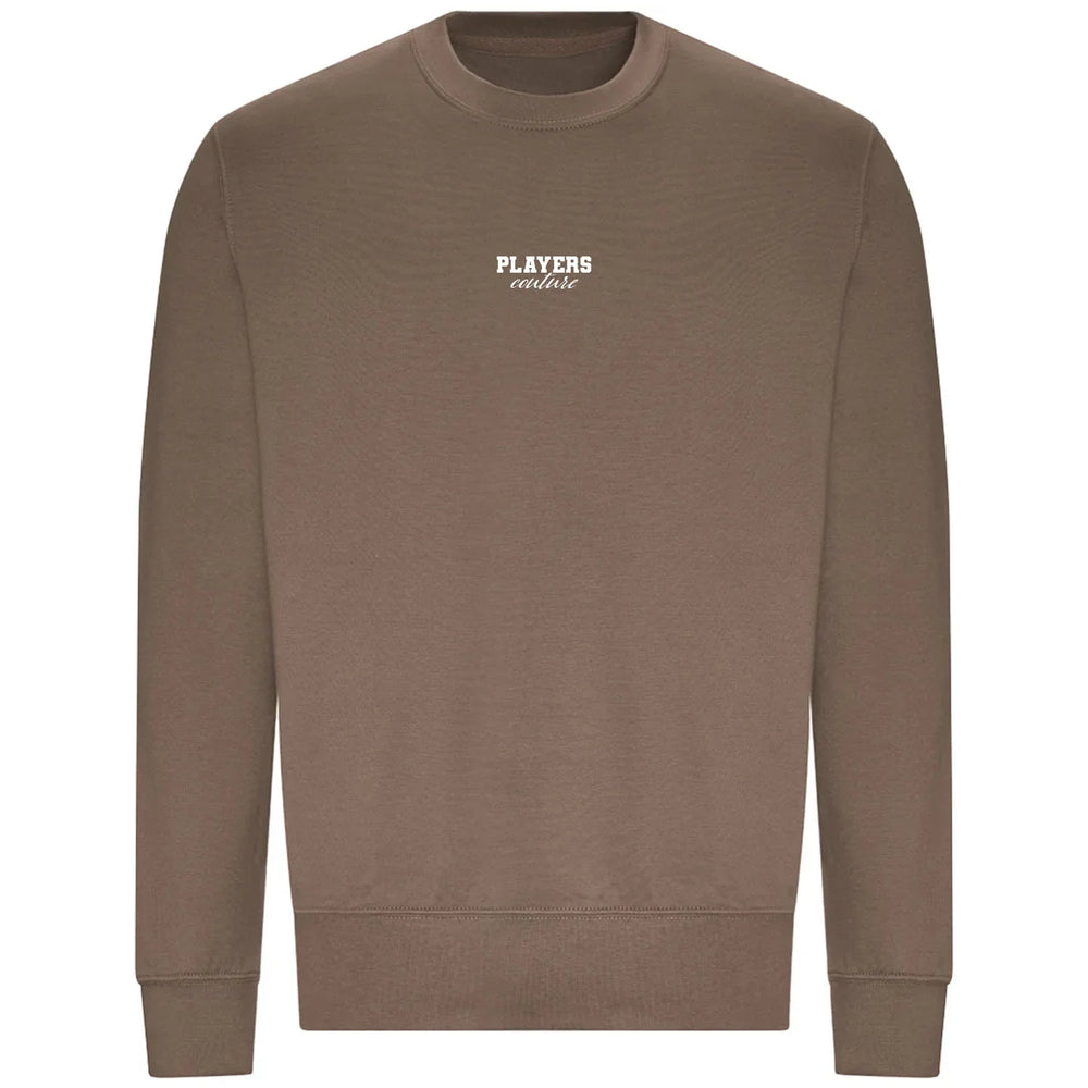 Essentials Collection hoodie – white men's hoodie with black Essentials Collection letters and Players Couture logo on the