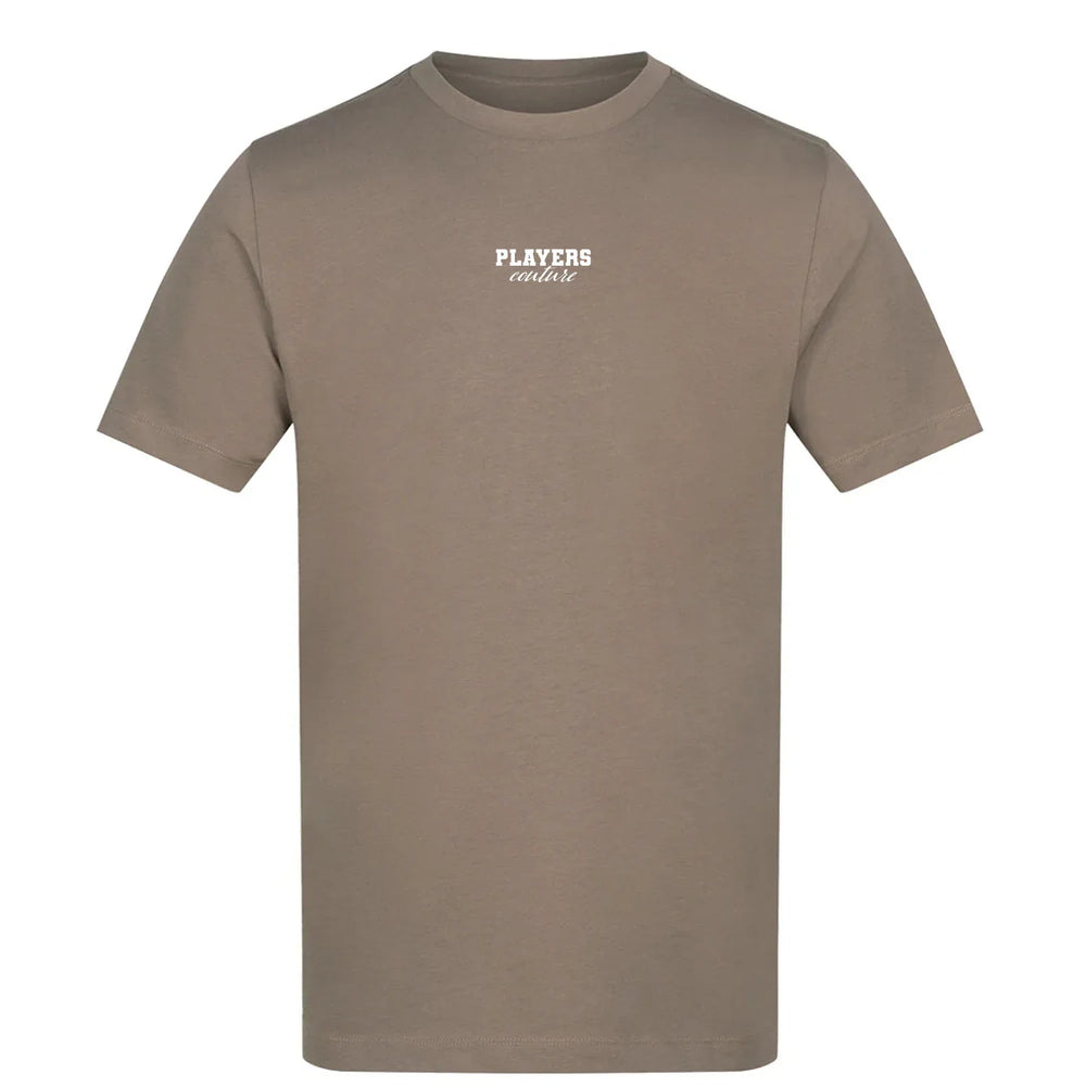 Essentials Collection t-shirt – white men's t-shirt with black Essentials Collection letters and Players Couture logo on the