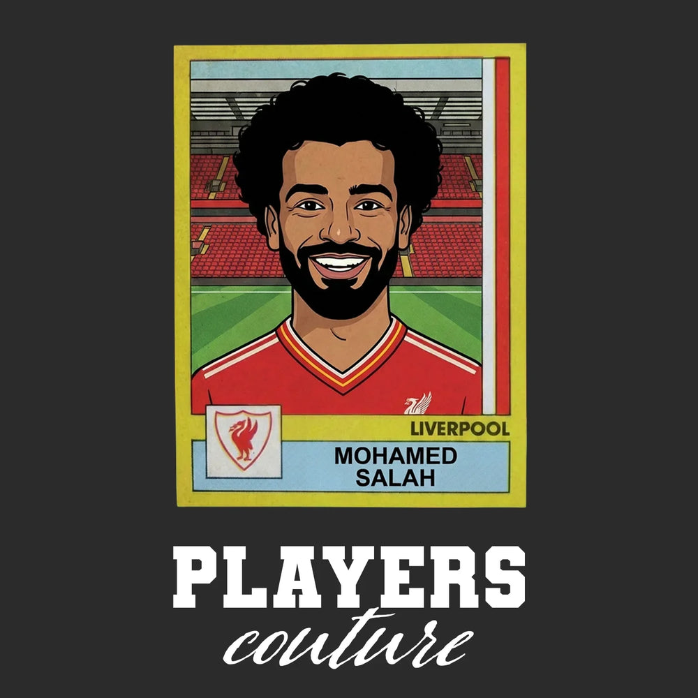 Mohamed Salah Liverpool Classic Sticker Men's T-Shirt – close-up detail shot of the Mohamed Salah Liverpool Players Couture
