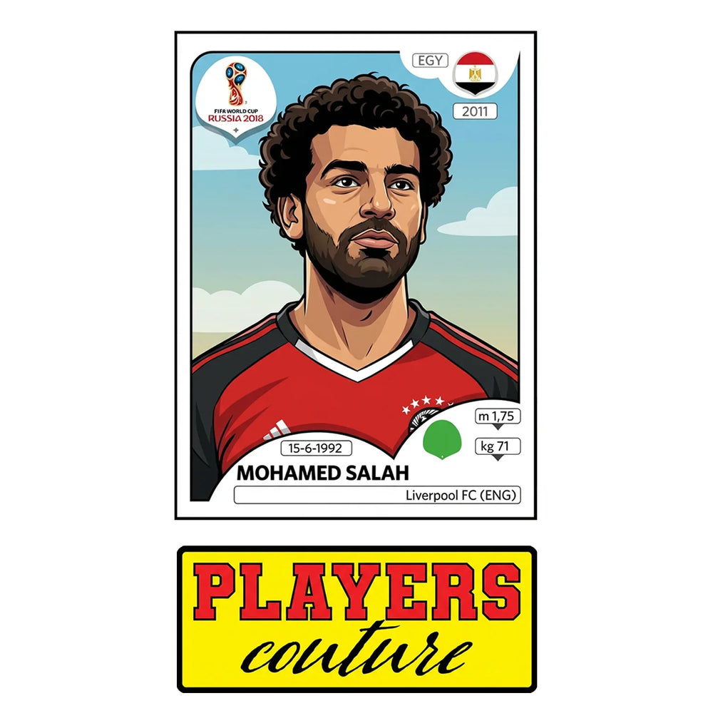 Mohamed Salah World Cup Sticker Men's T-Shirt – close-up detail shot of the Mohamed Salah World Cup Players Couture logo