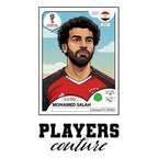 Mohamed Salah World Cup Sticker Men's T-Shirt – white close-up detail shot of the Mohamed Salah Players Couture logo design