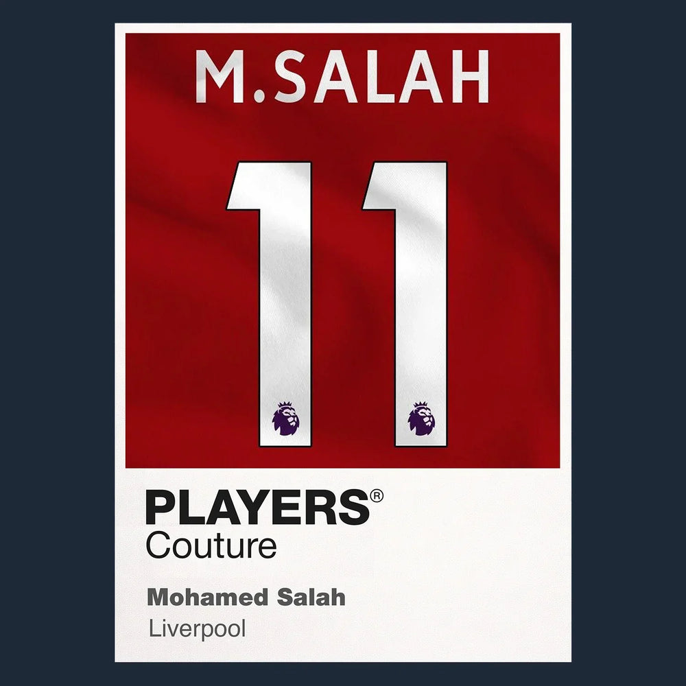 Mohamed Salah 11 Football Shirt Frame Men's Hoodie – navy close-up detail shot of the Mohamed Salah Players Couture logo