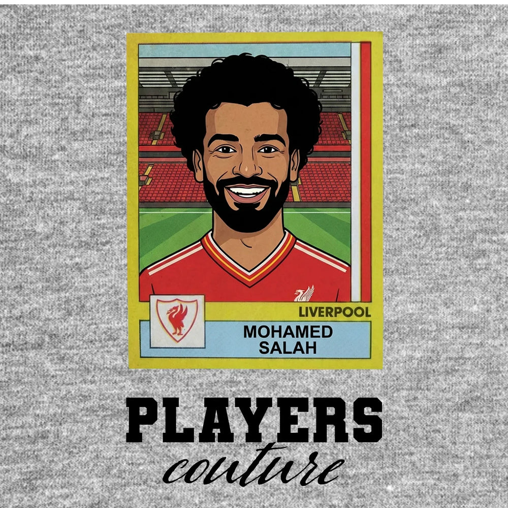 Mohamed Salah Liverpool Classic Sticker Men's T-Shirt – close-up detail shot of the Mohamed Salah Liverpool Players Couture