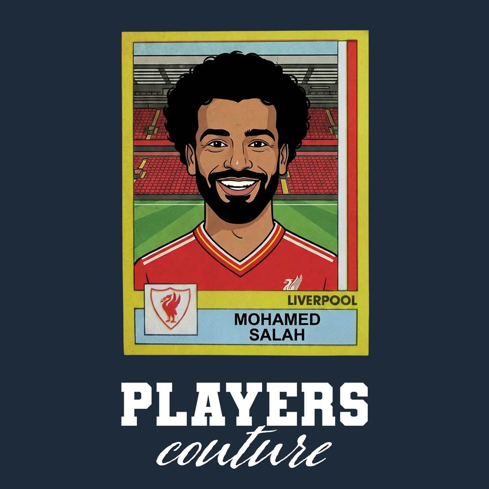 Mohamed Salah Liverpool Classic Sticker Men's T-Shirt – close-up detail shot of the Mohamed Salah Liverpool Players Couture