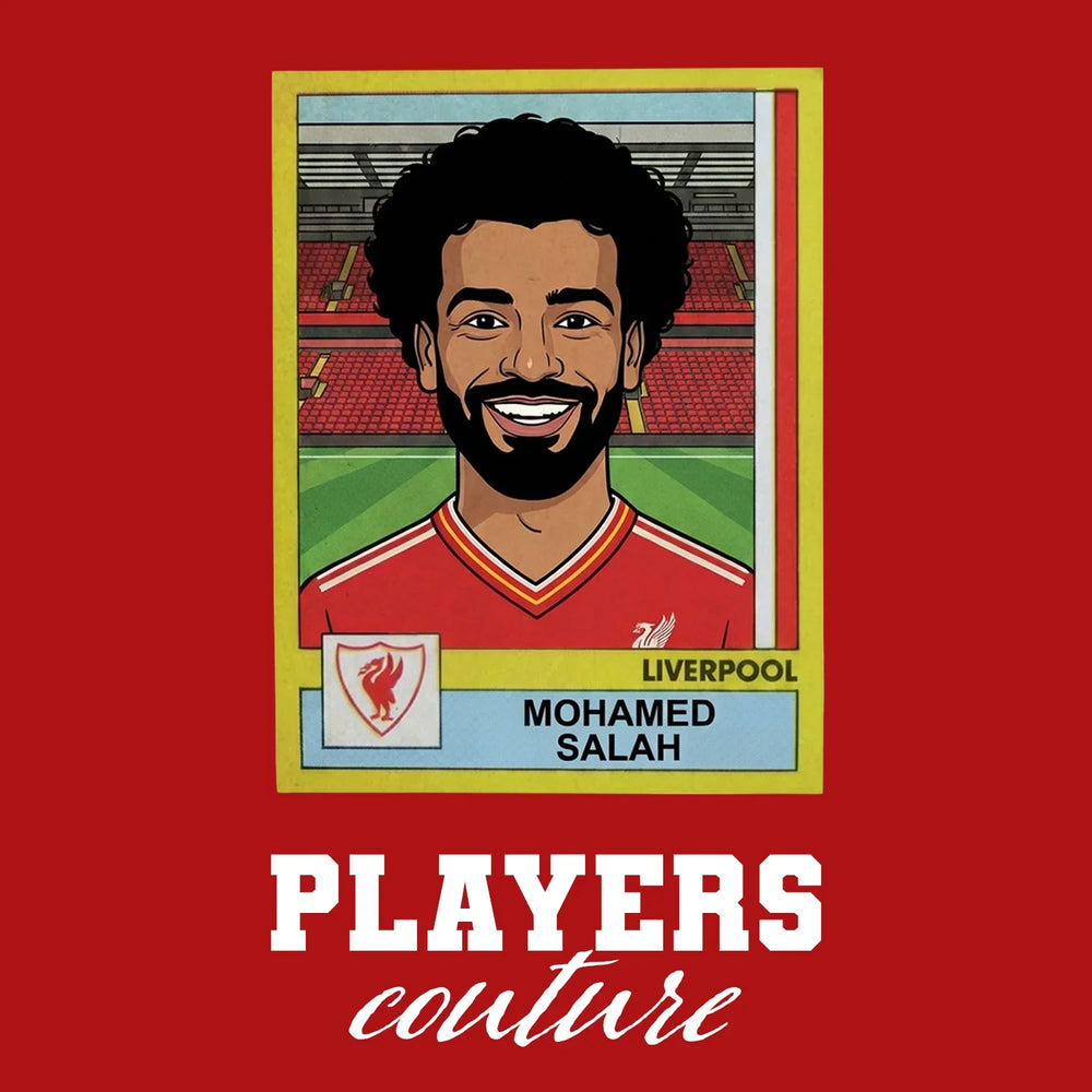 Mohamed Salah Liverpool Classic Sticker Men's T-Shirt – close-up detail shot of the Mohamed Salah Liverpool Players Couture