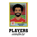 Mohamed Salah Liverpool Classic Sticker Men's T-Shirt – close-up detail shot of the Mohamed Salah Players Couture logo design