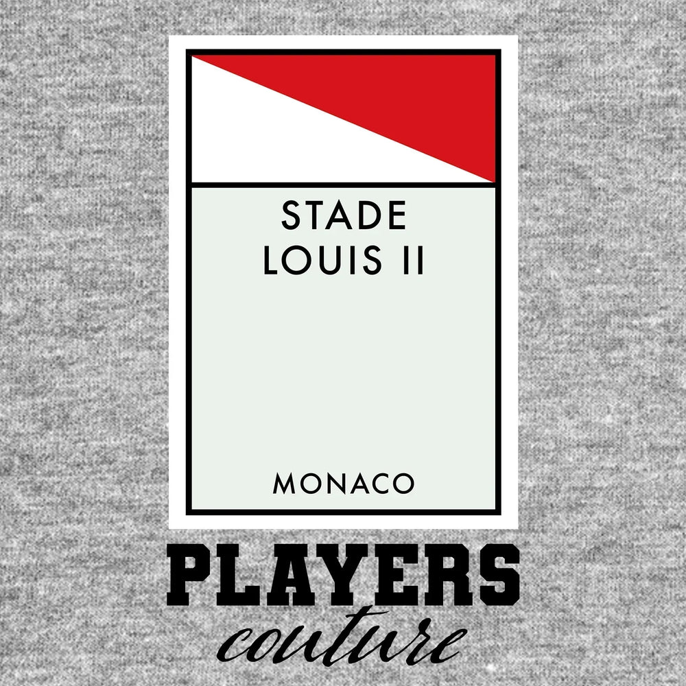 Monaco Monopoly Card hoodie – grey men's hoodie with black Monaco Monopoly Card letters and Players Couture logo on the chest