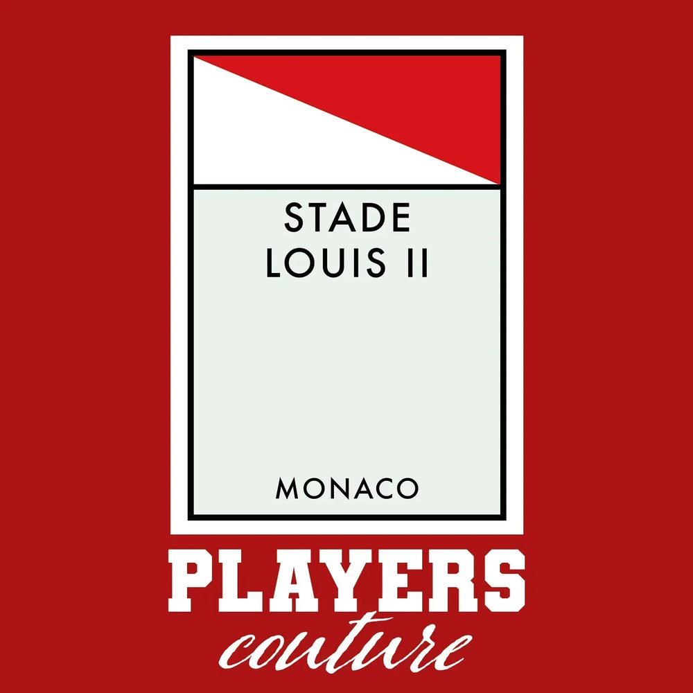 Monaco Monopoly Card hoodie – red men's hoodie with white Monaco Monopoly Card letters and Players Couture logo on the chest