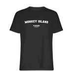 Monkey Island t-shirt – black men's t-shirt with white Monkey Island letters and Players Couture logo on the chest