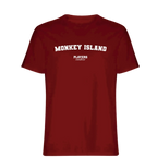 Monkey Island t-shirt – red men's t-shirt with white Monkey Island letters and Players Couture logo on the chest