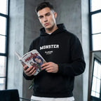 Monster hoodie – navy men's hoodie with white Monster letters and Players Couture logo on the chest