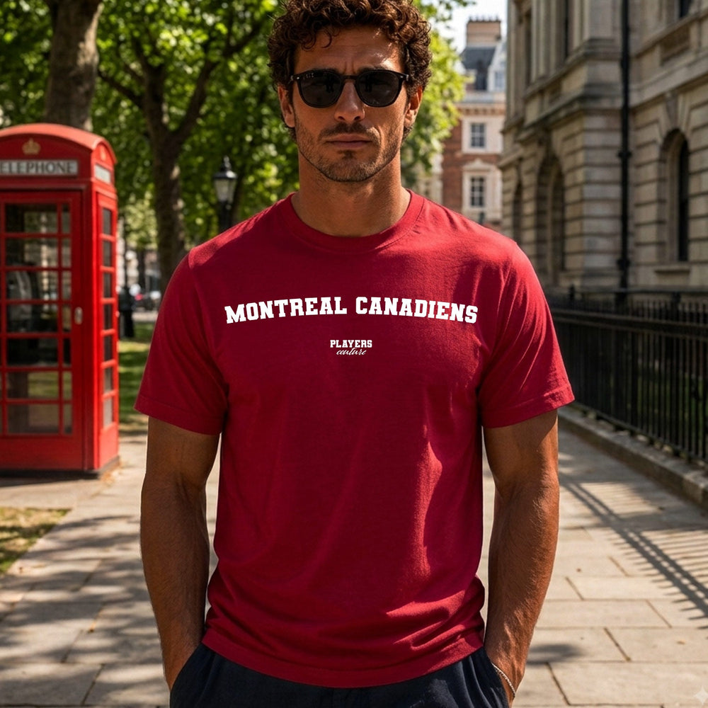Montreal Canadiens Men's T-Shirt — lifestyle photo, Red t-shirt