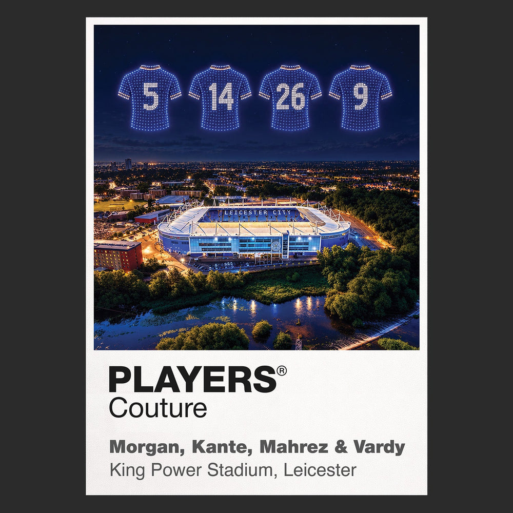 Morgan Kante Mahrez and Vardy Leicester City 2016 champions Icons in Lights Frame artwork in black
