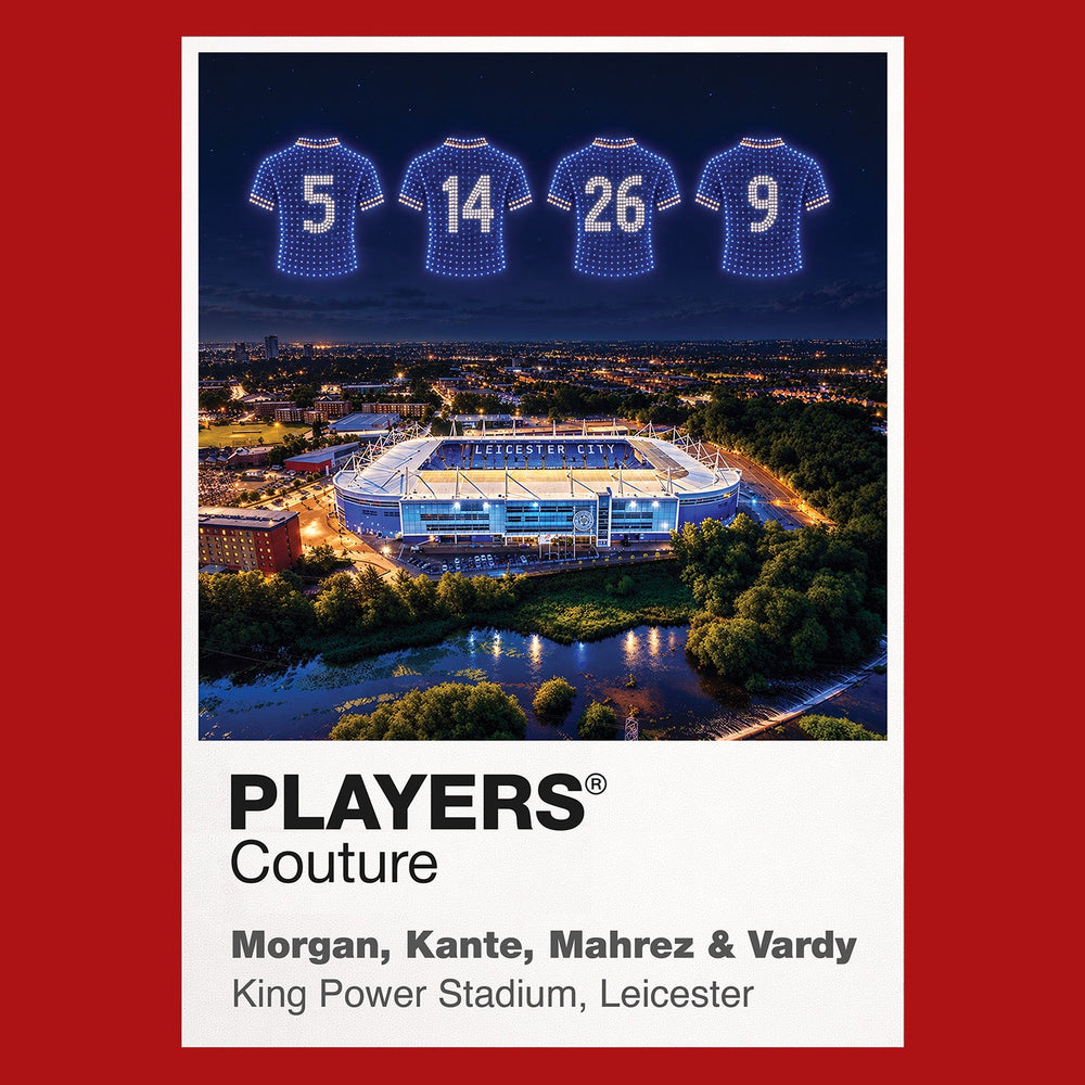 Morgan Kante Mahrez and Vardy Leicester City 2016 champions Icons in Lights Frame artwork in red