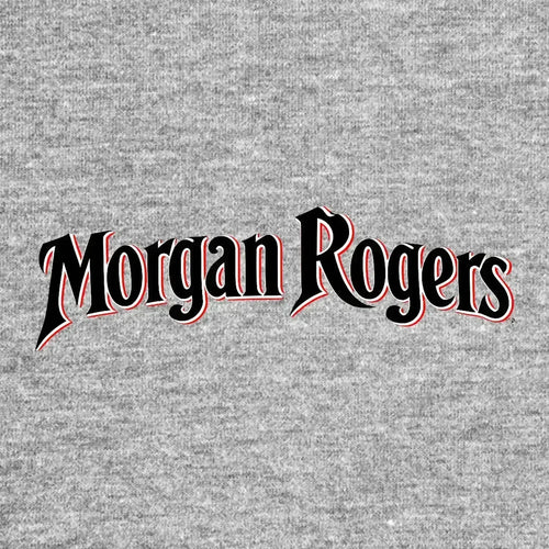 Morgan Rogers Logo Men's T-Shirt – grey close-up detail shot of the Morgan Rogers Players Couture logo design