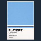 Napoli Classic Football Shirt Colours Frame Men's T-Shirt – navy close-up detail shot of the Napoli Players Couture logo