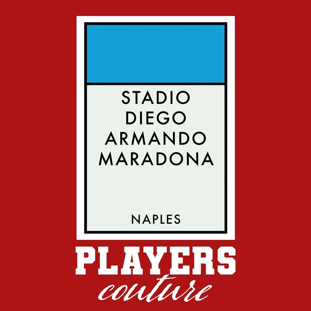 Napoli Monopoly Card hoodie – red men's hoodie with white Napoli Monopoly Card letters and Players Couture logo on the chest