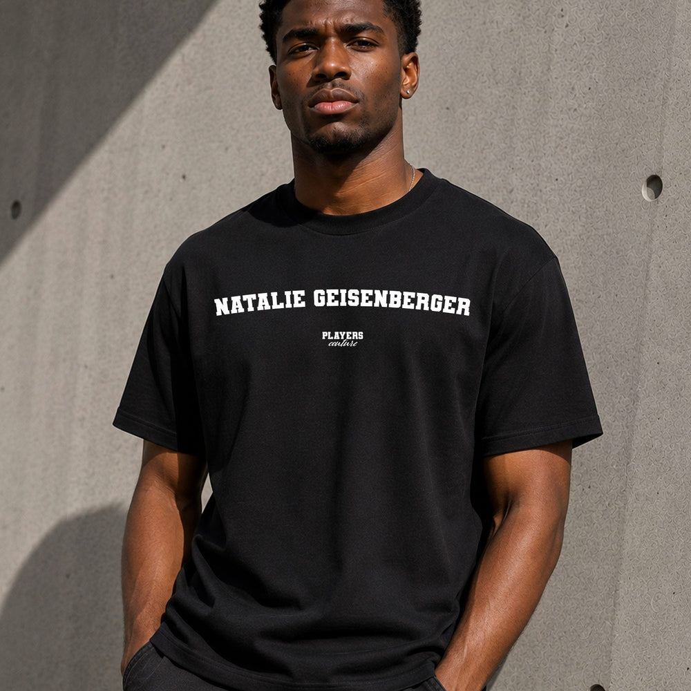 Natalie Geisenberger Men's T-Shirt — lifestyle photo, Black t-shirt