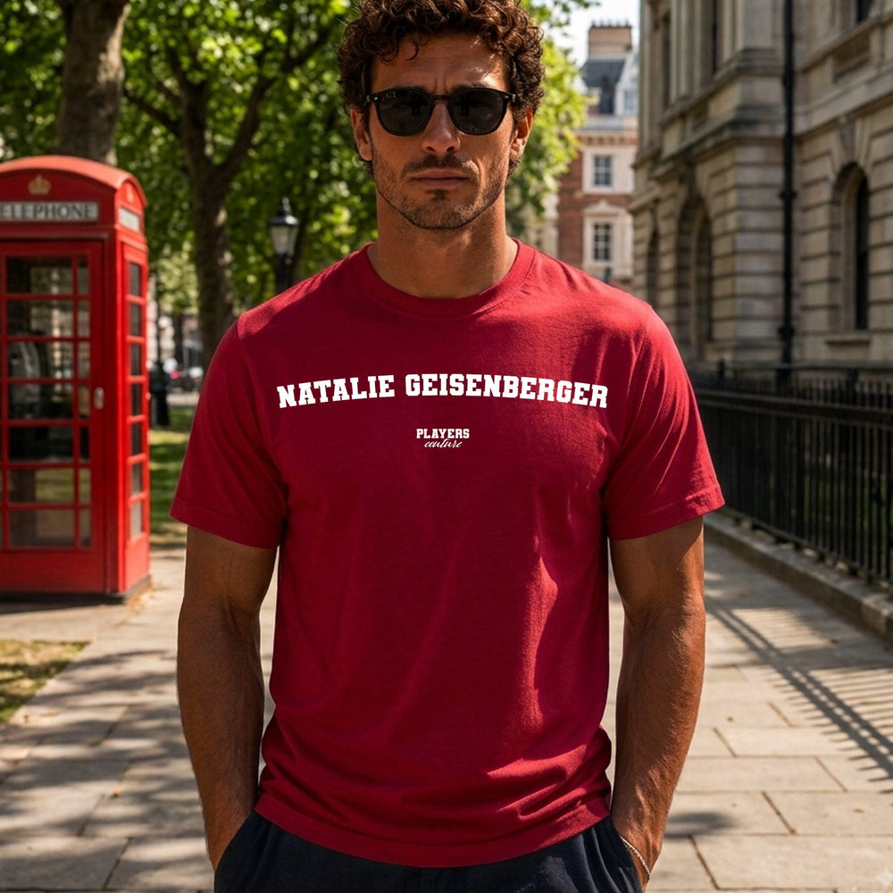Natalie Geisenberger Men's T-Shirt — lifestyle photo, Red t-shirt