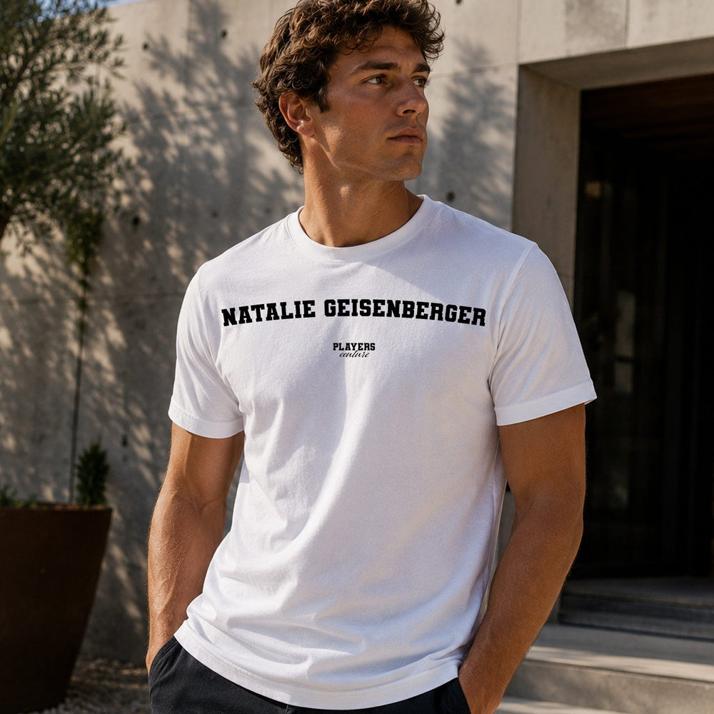 Natalie Geisenberger Men's T-Shirt — lifestyle photo, White t-shirt