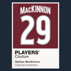 Nathan MacKinnon 29 Jersey Frame Men's T-Shirt – navy close-up detail shot of the Nathan MacKinnon 29 Players Couture logo
