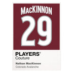 Nathan MacKinnon 29 Jersey Frame Men's T-Shirt – white close-up detail shot of the Nathan MacKinnon Players Couture logo