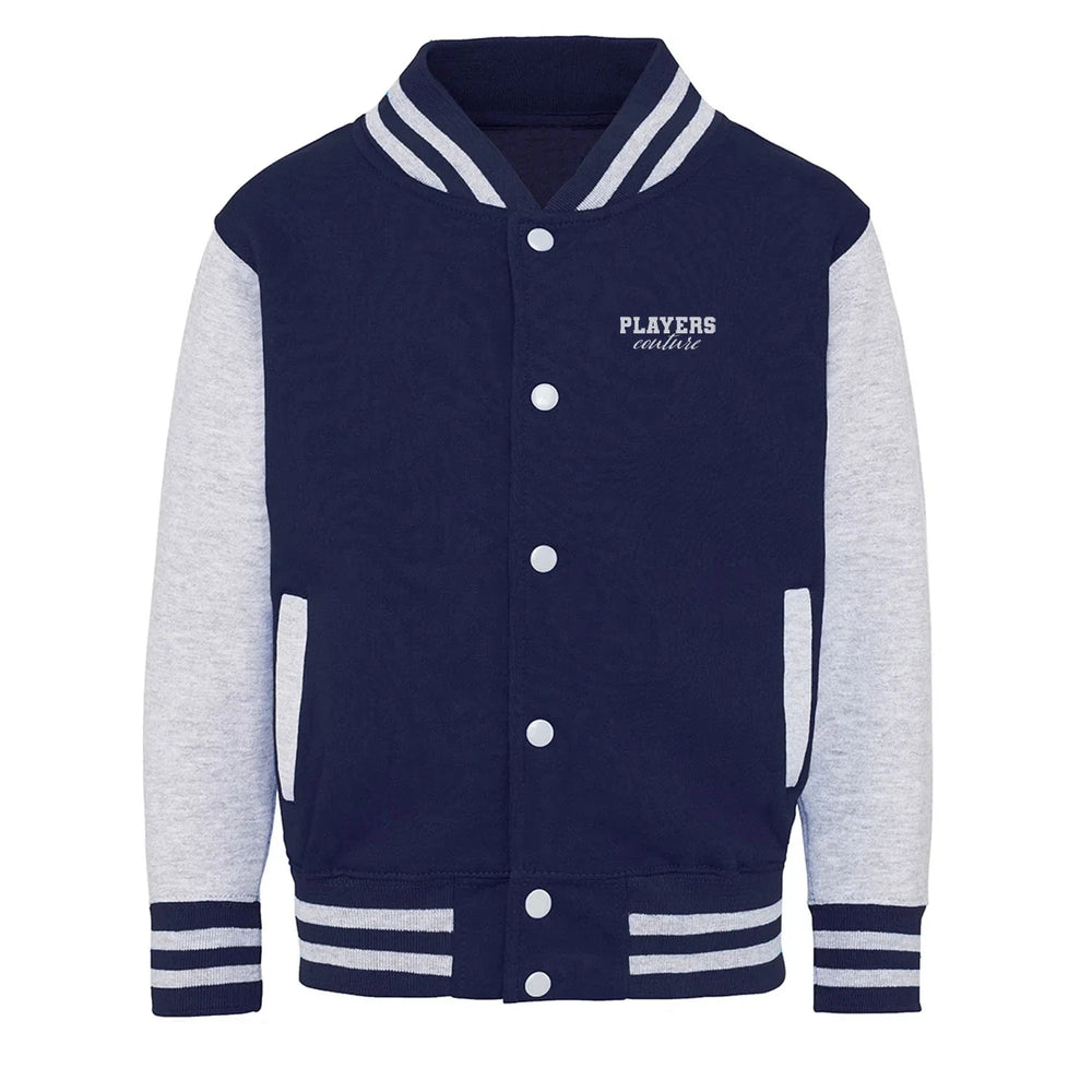 Essentials Collection hoodie – navy kids' hoodie with white Essentials Collection letters and Players Couture logo on the
