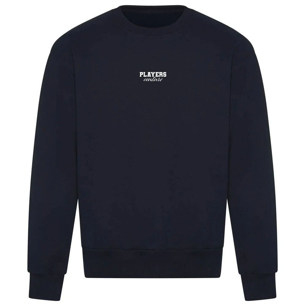 Essentials Collection hoodie – navy men's hoodie with white Essentials Collection letters and Players Couture logo on the
